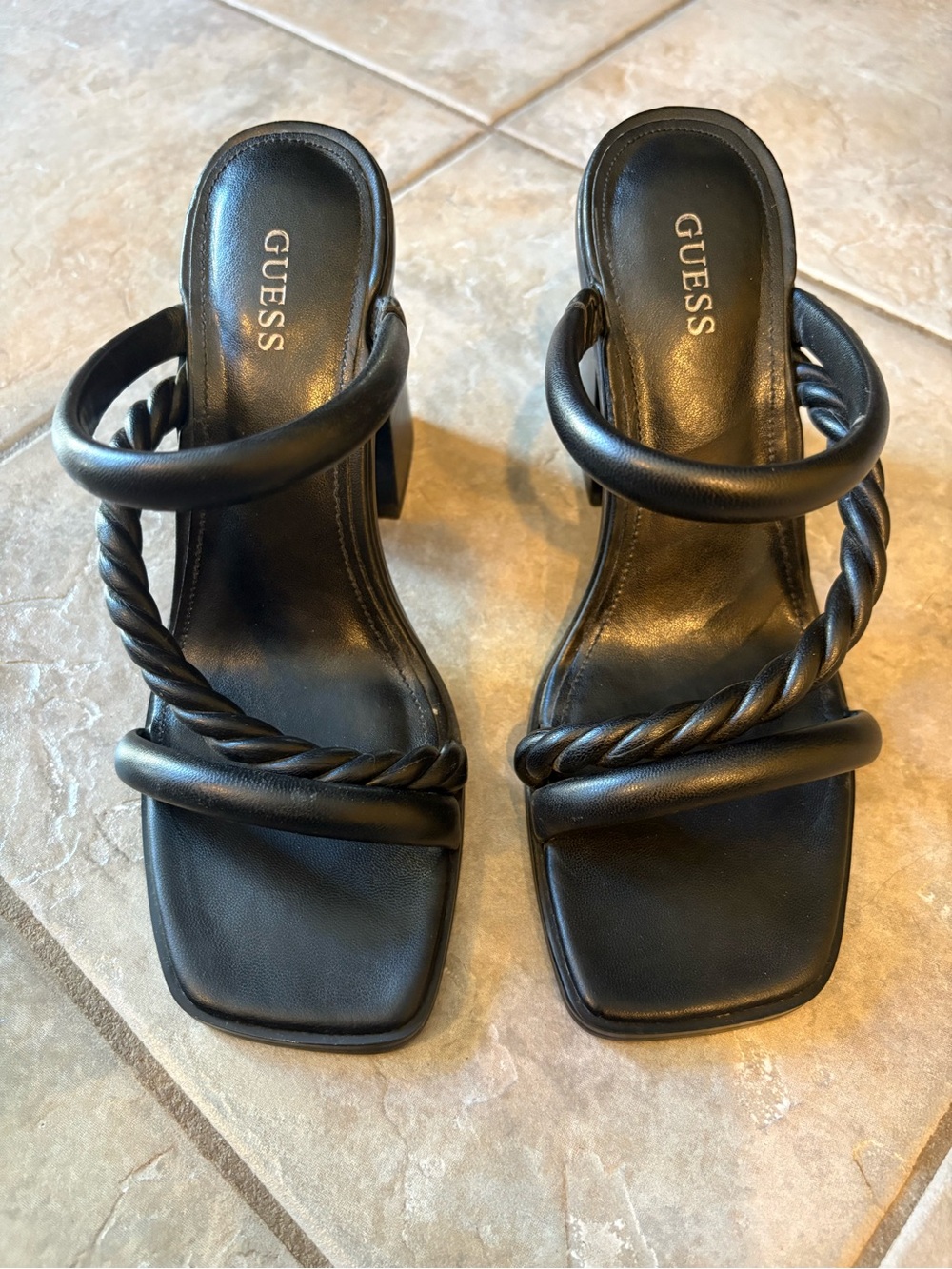 GUESS Black Twisted-Strap Block Heel Sandals